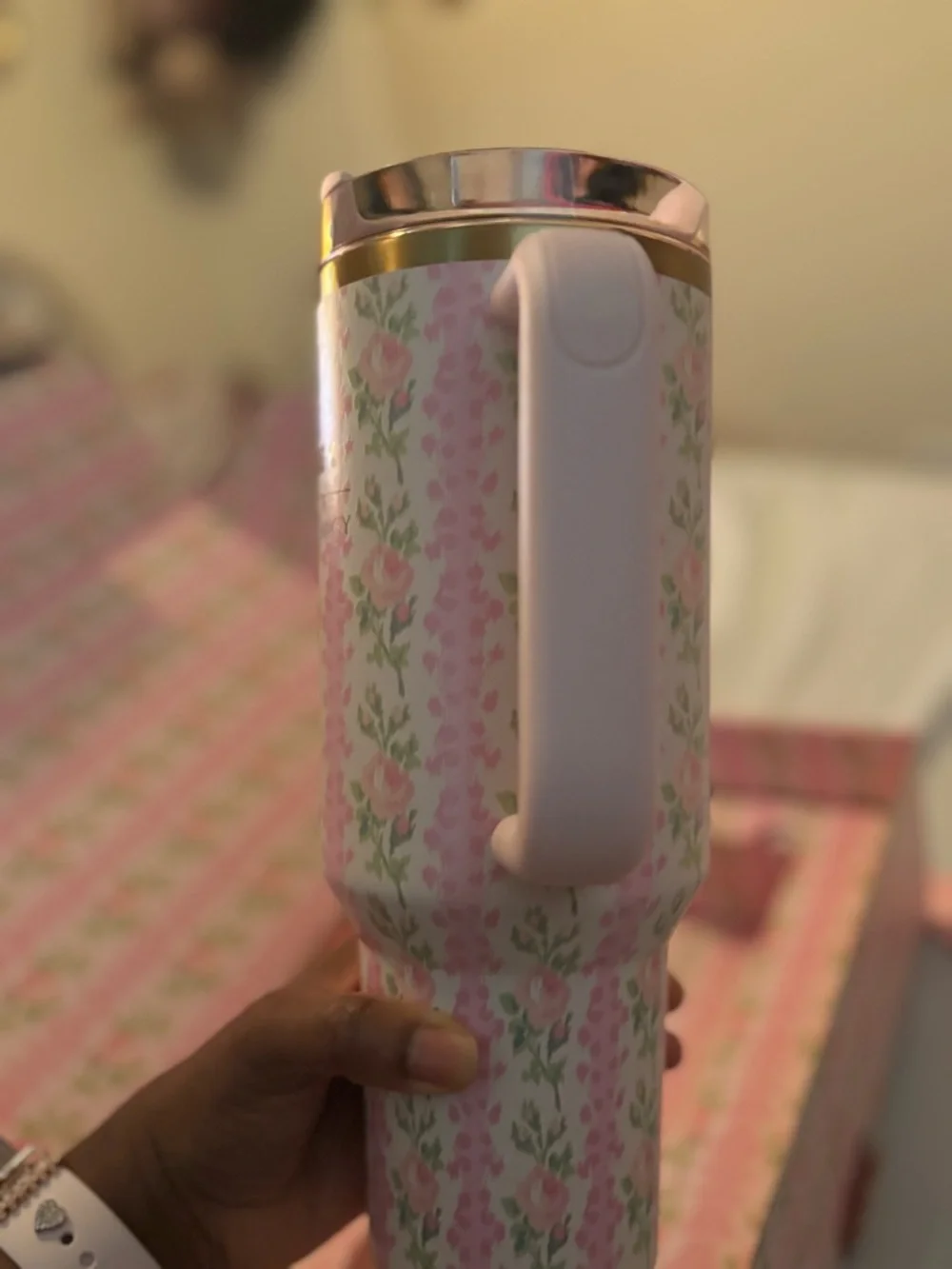 Stanley Pink Blooming Heriloom Travel Mug with Handle - Picture 4 of 10
